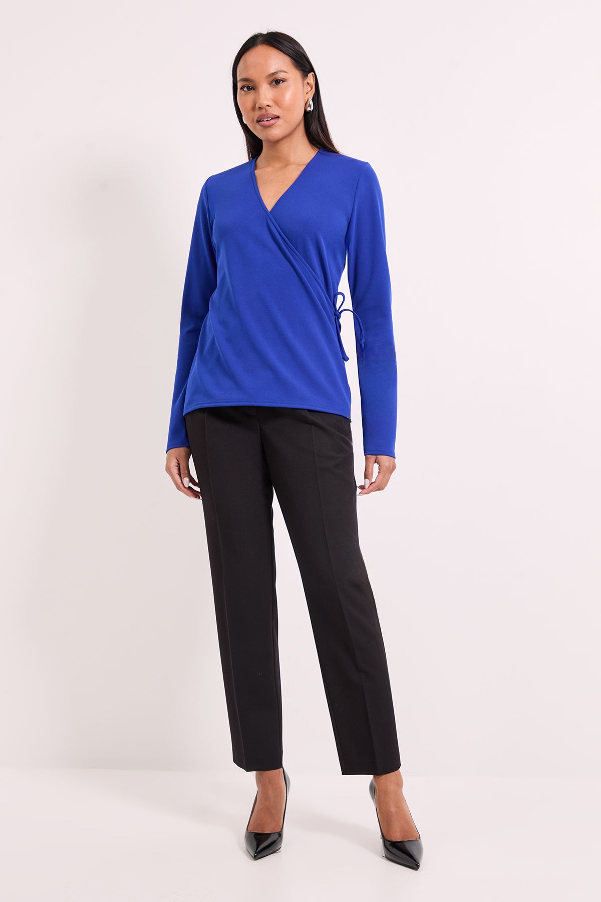 Principles Draw Cord Detail V Neck Jersey Top. Cobalt image 4