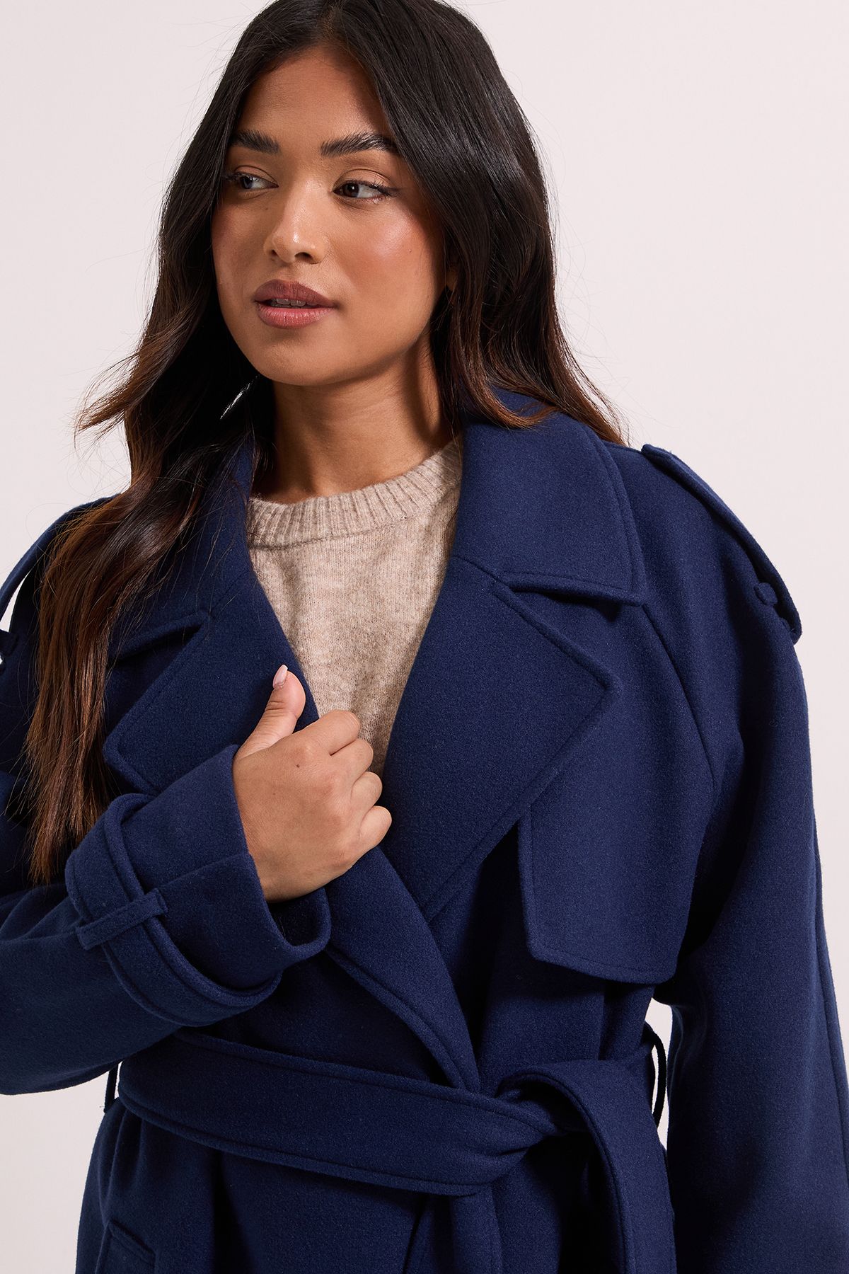 Dorothy Perkins Petite Belted Trench Navy image 4