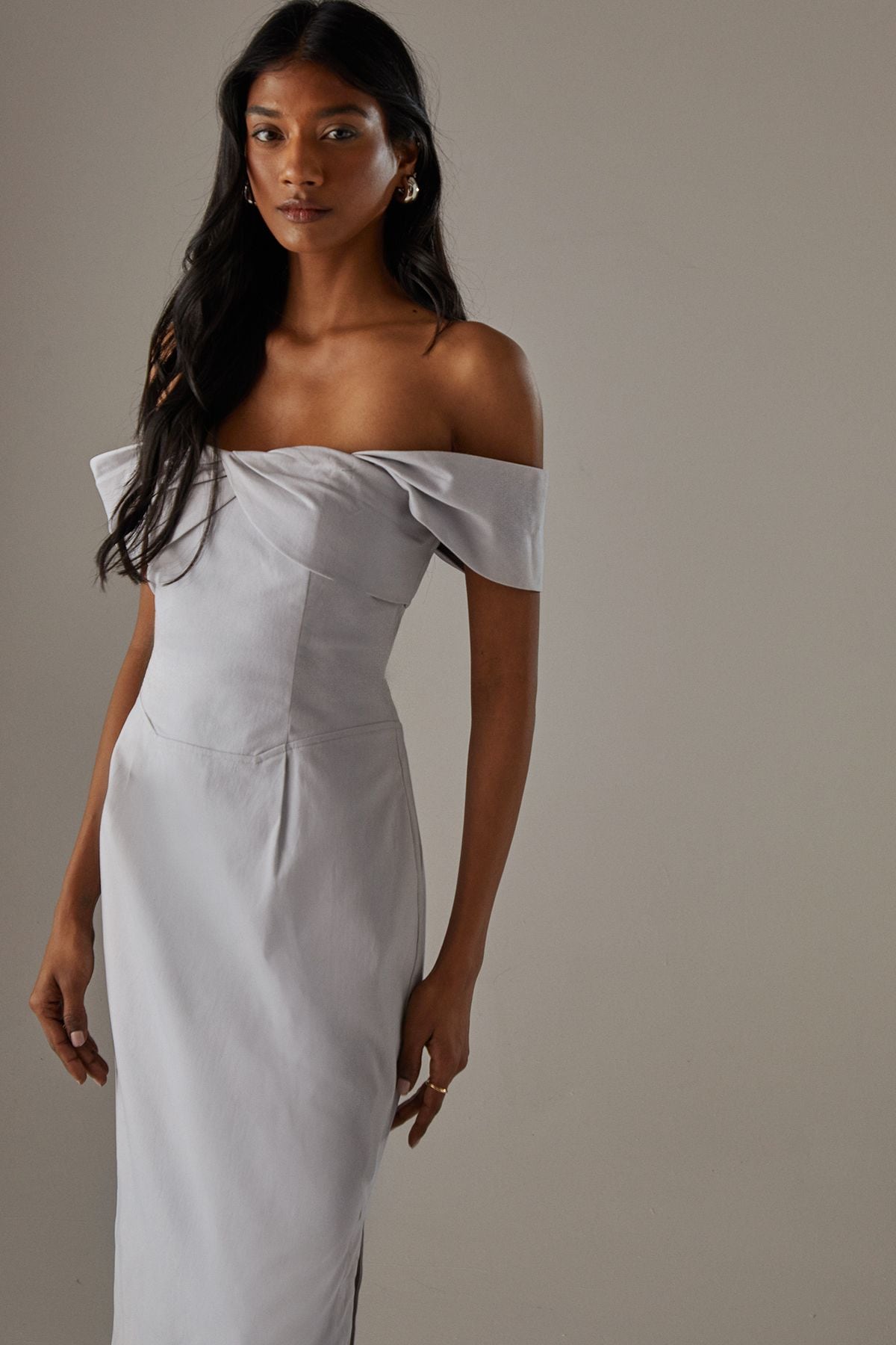 Warehouse Twist Bandeau Column Dress Ice Grey image 4