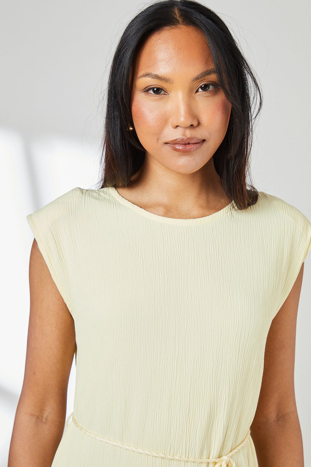 Principles Crinkle Viscose Tie Waist Column Midi Dress Lemon image 4