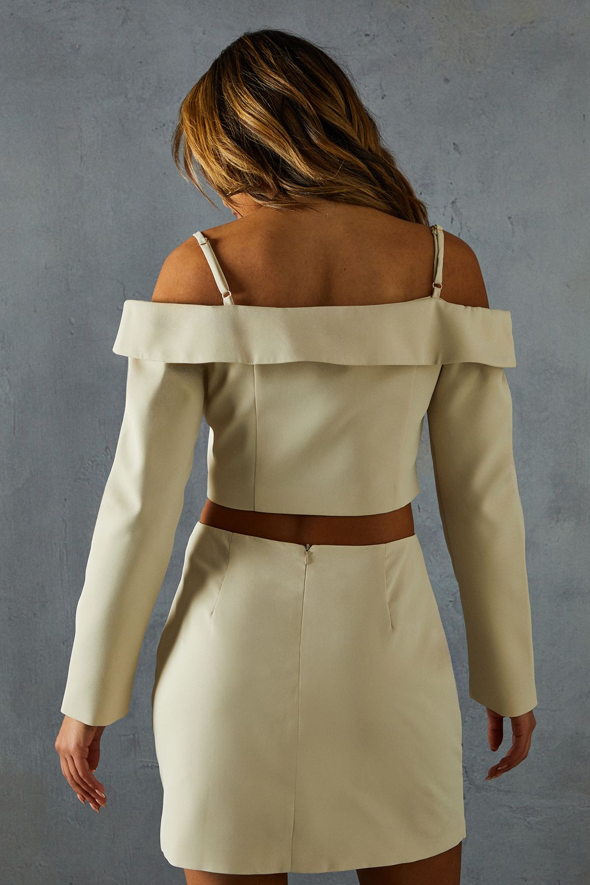 MissPap Tailored Bardot Button Down Top Stone image 3