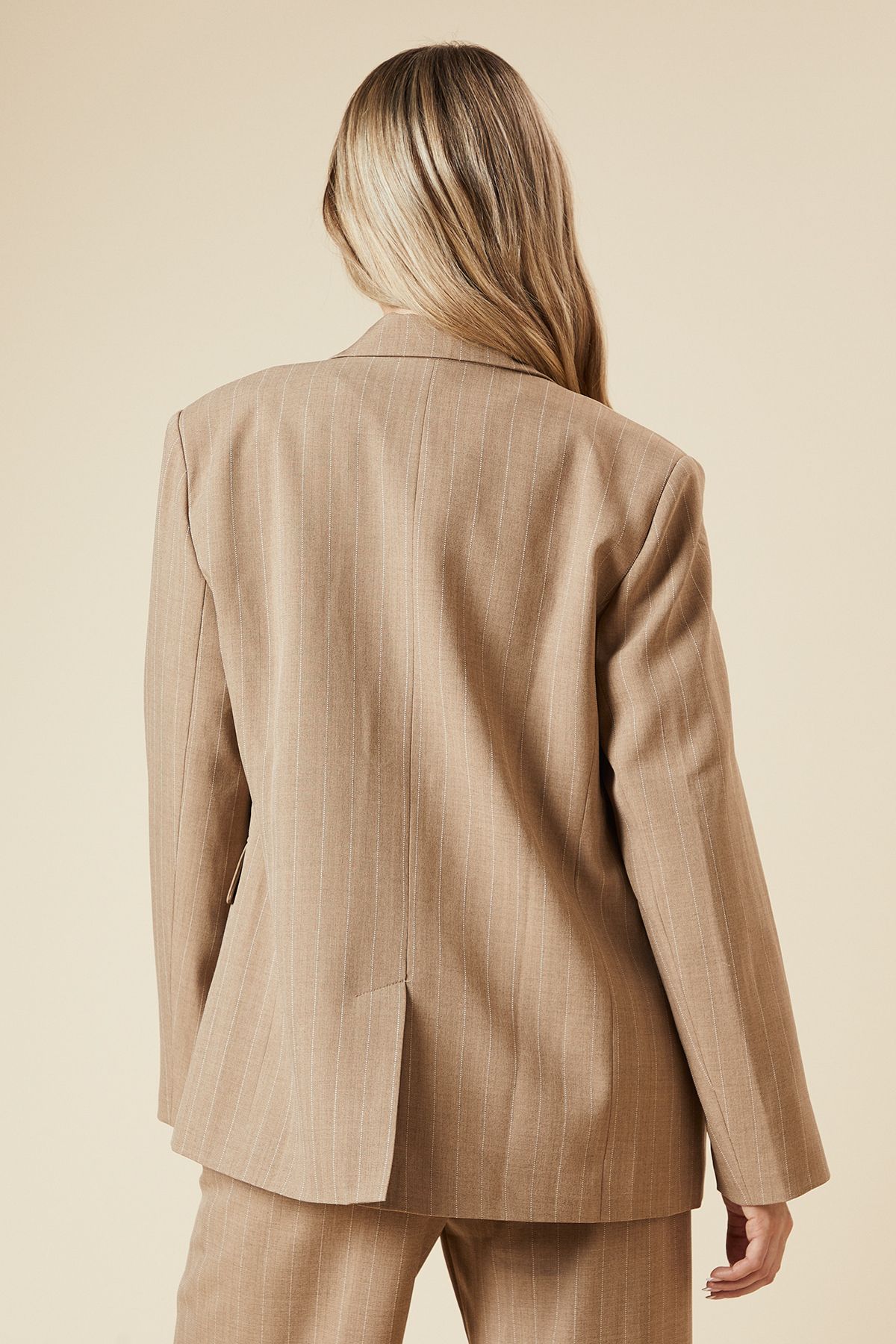 Dorothy Perkins Oversized Double Breasted Stripe Blazer Stone image 3
