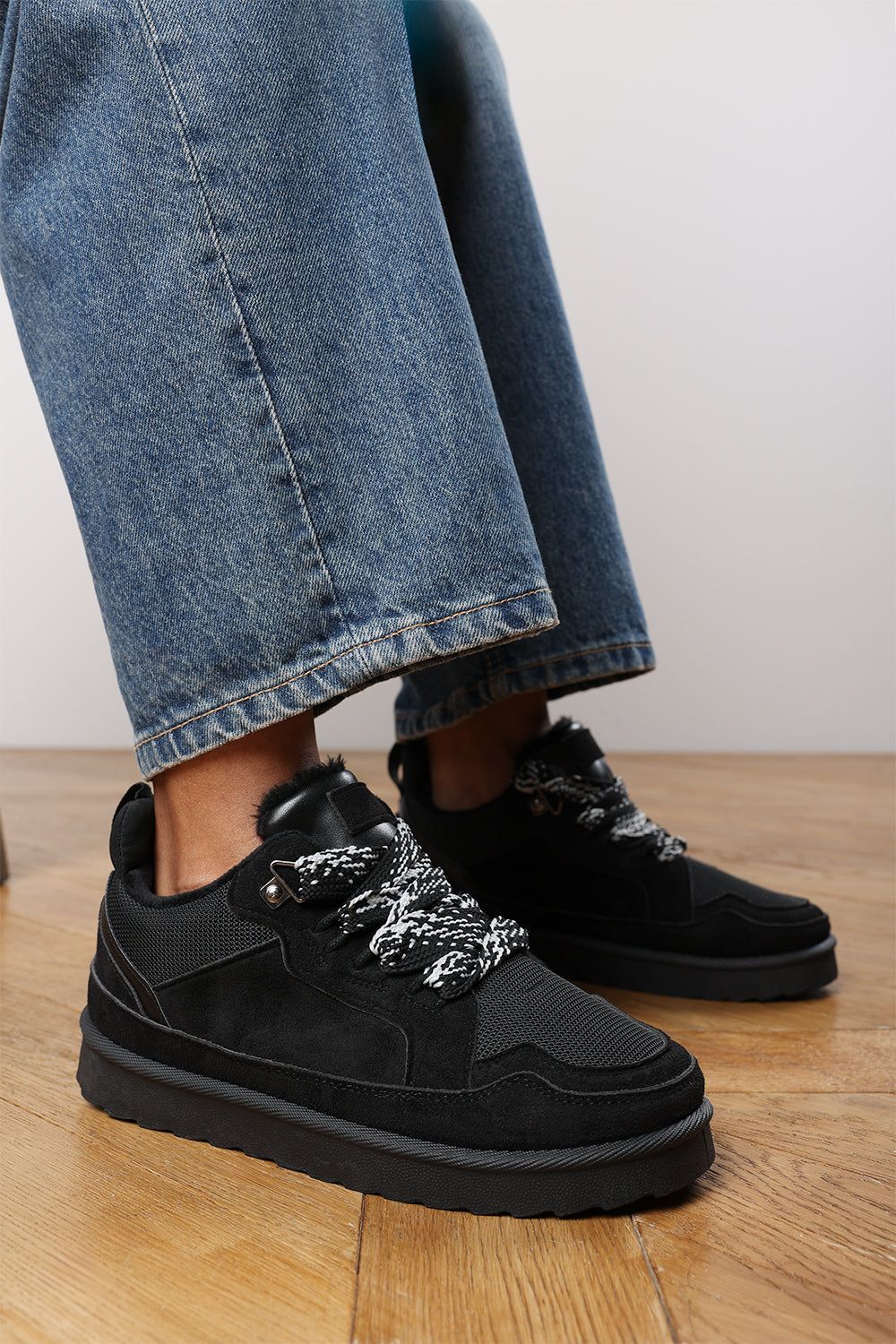 Where's That From 'Darcy' Suede Lace-Up Trainers with Chunky Sole and Mesh Panel