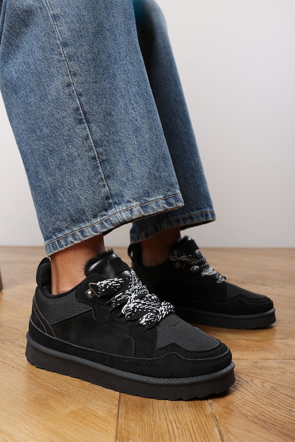 Where's That From 'Darcy' Suede Lace-Up Trainers with Chunky Sole and Mesh Panel