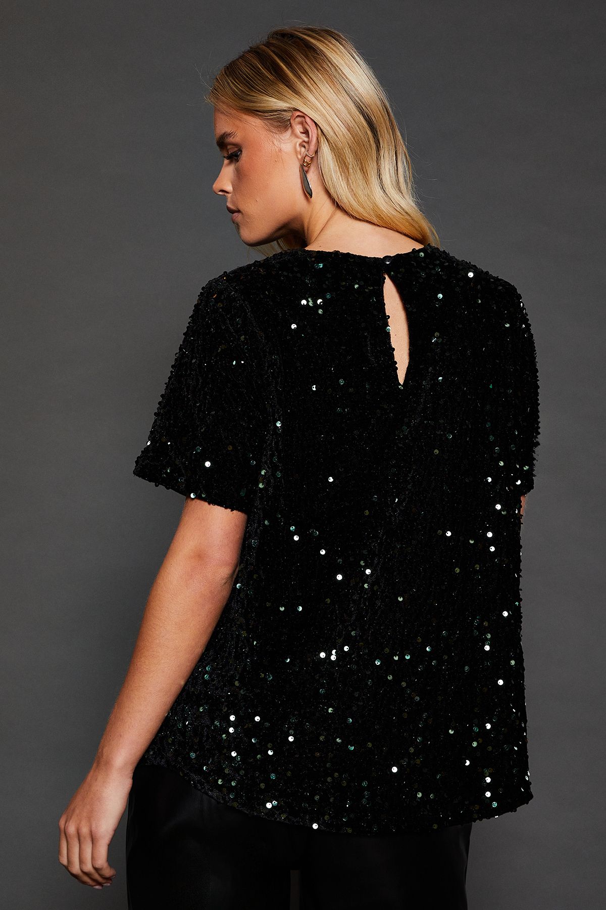 Dorothy Perkins Petite Sequin T-shirt Green image 3