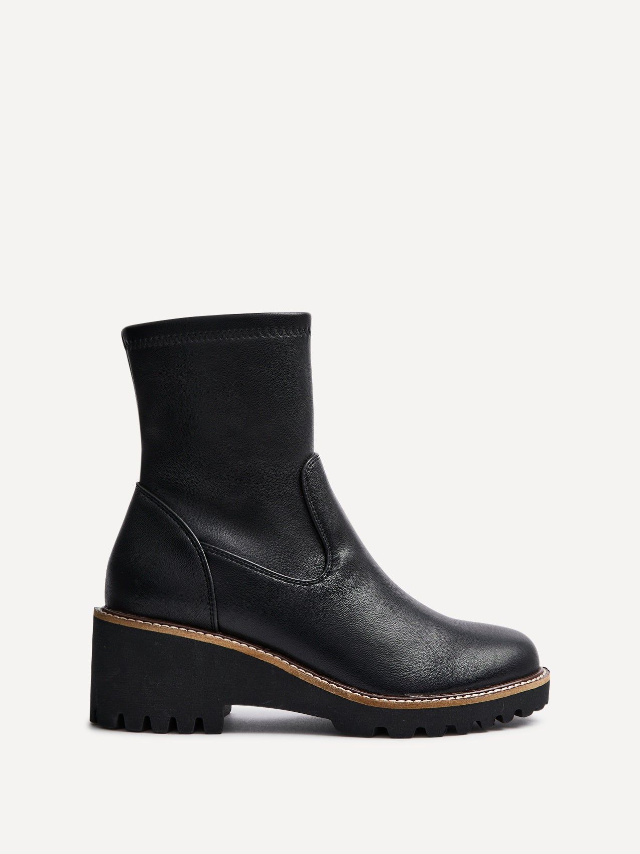 Linzi Trish Black Faux Leather Wedged Heel Ankle Boot