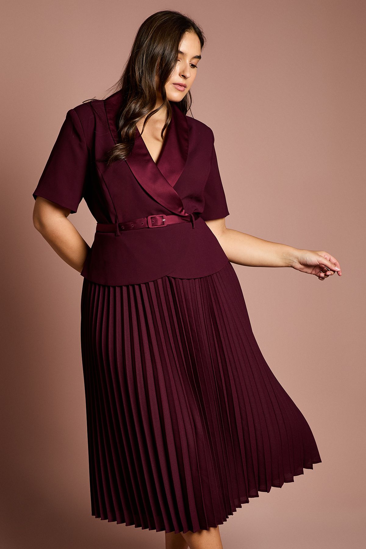 Coast Plus 2 In 1 Wrap Dress With Pleated Skirt Burgundy image 2