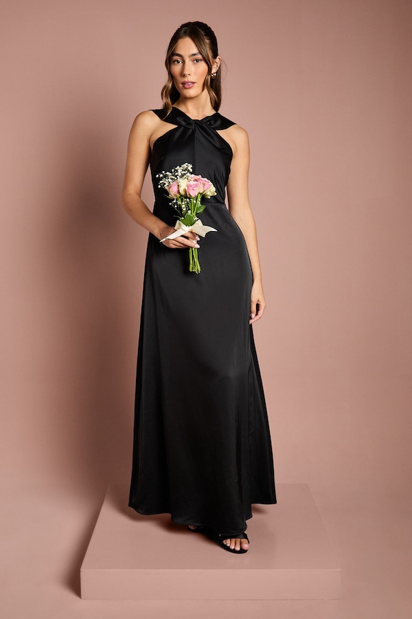 Coast Twisted Halterneck Satin Maxi Bridesmaid Dress Black
