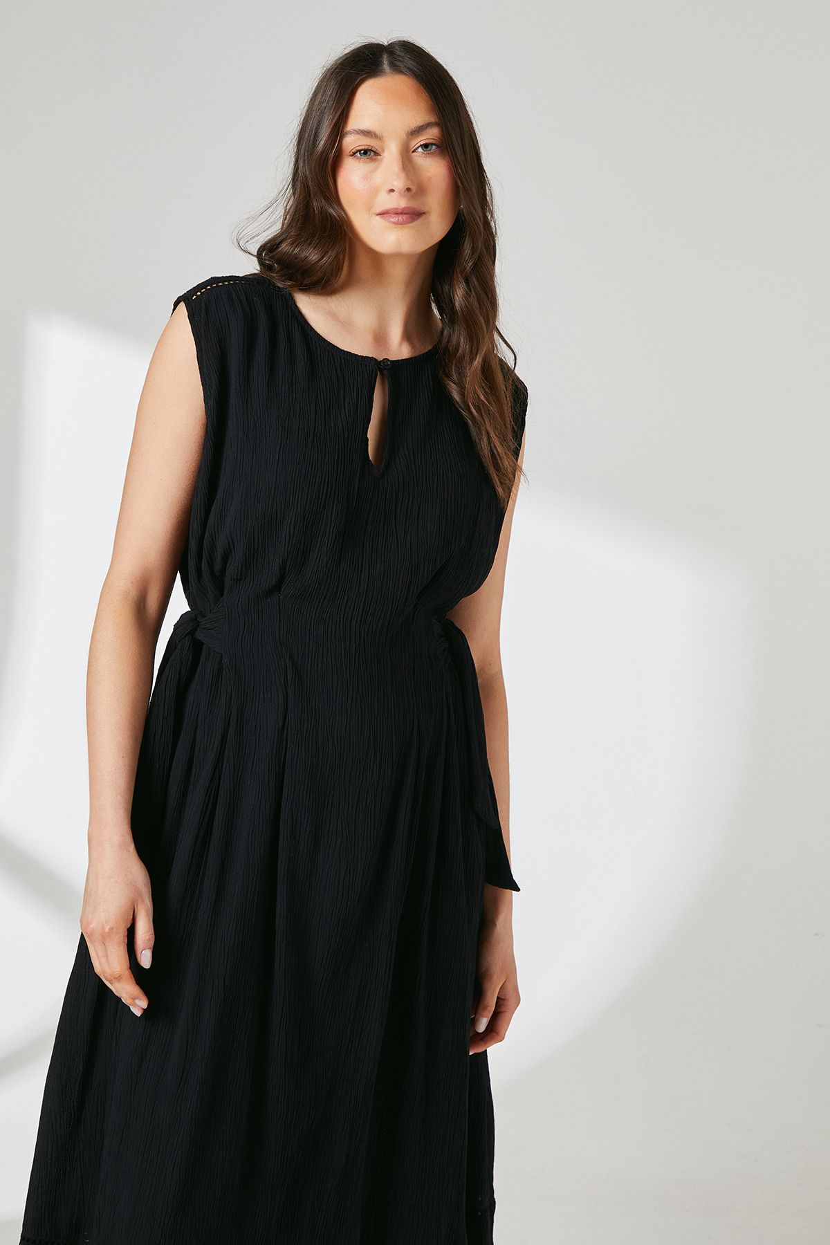 Principles Black Ladder Trim Tie Detail Midi Dress Black image 2