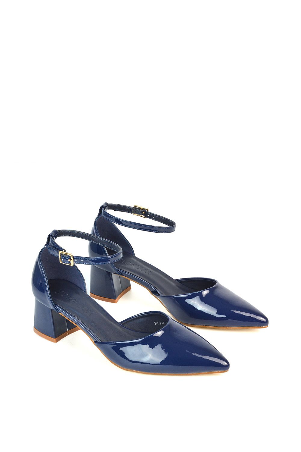 XY London 'Evie' Low Block Heel Pointed Toe Ankle Strap Court Shoes image 6