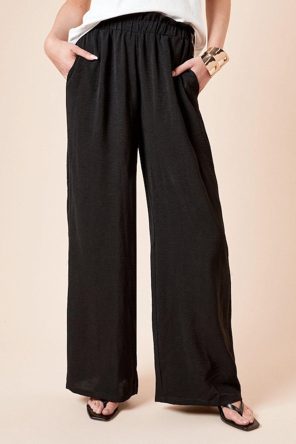 Dorothy Perkins Paperbag Waist Wide Leg Trouser Black