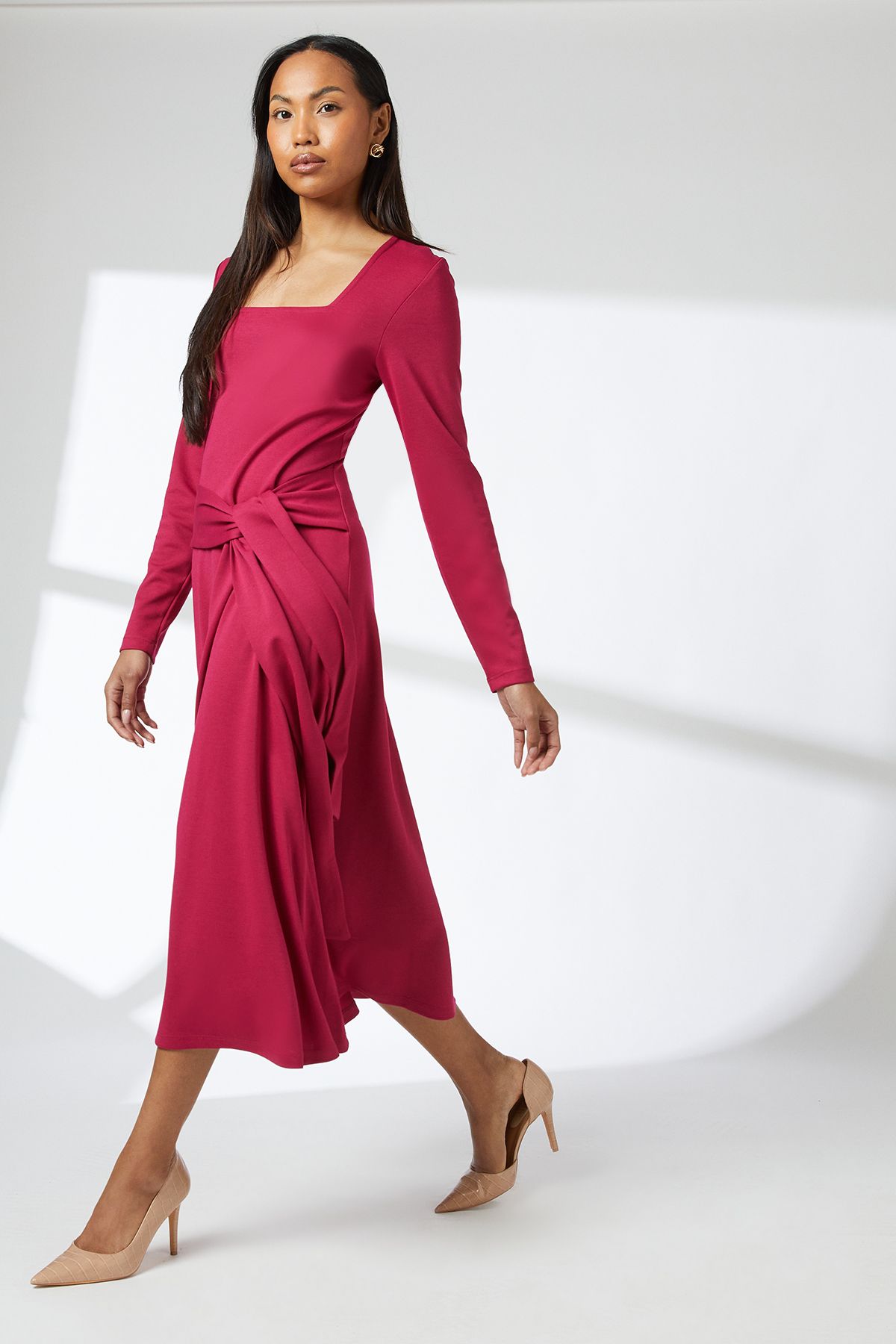 Principles Raspberry Square Neck Belted Ponte Midi Dress Raspberry image 4