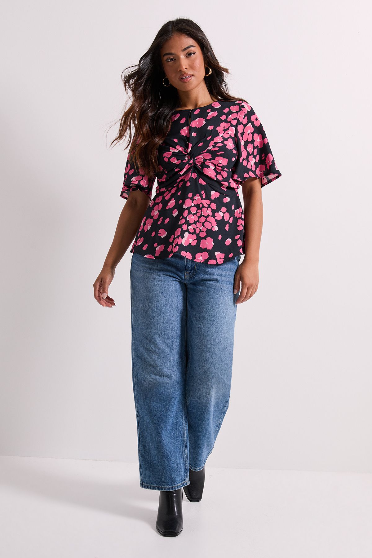 Dorothy Perkins Petite Pink Animal Twist Front Angel Sleeve Top Animal image 2