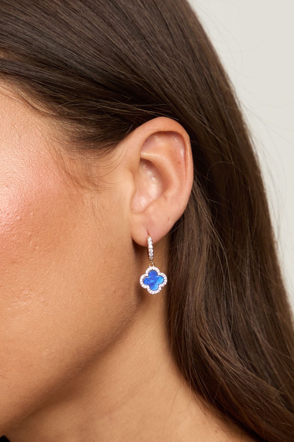 Jon Richard Gold Plated and Lapis Clover Huggie Earrings image 3