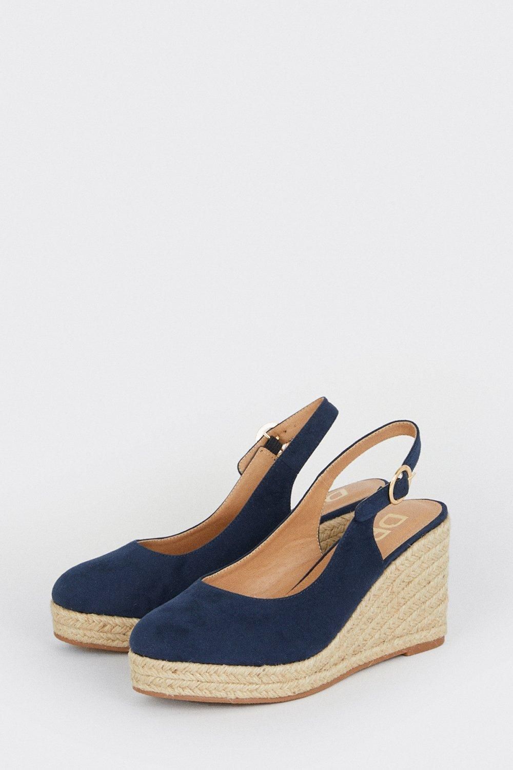 Dorothy Perkins Wide Fit Riya Closed Toe Slingback Espadrille Wedge Sandals Navy image 3