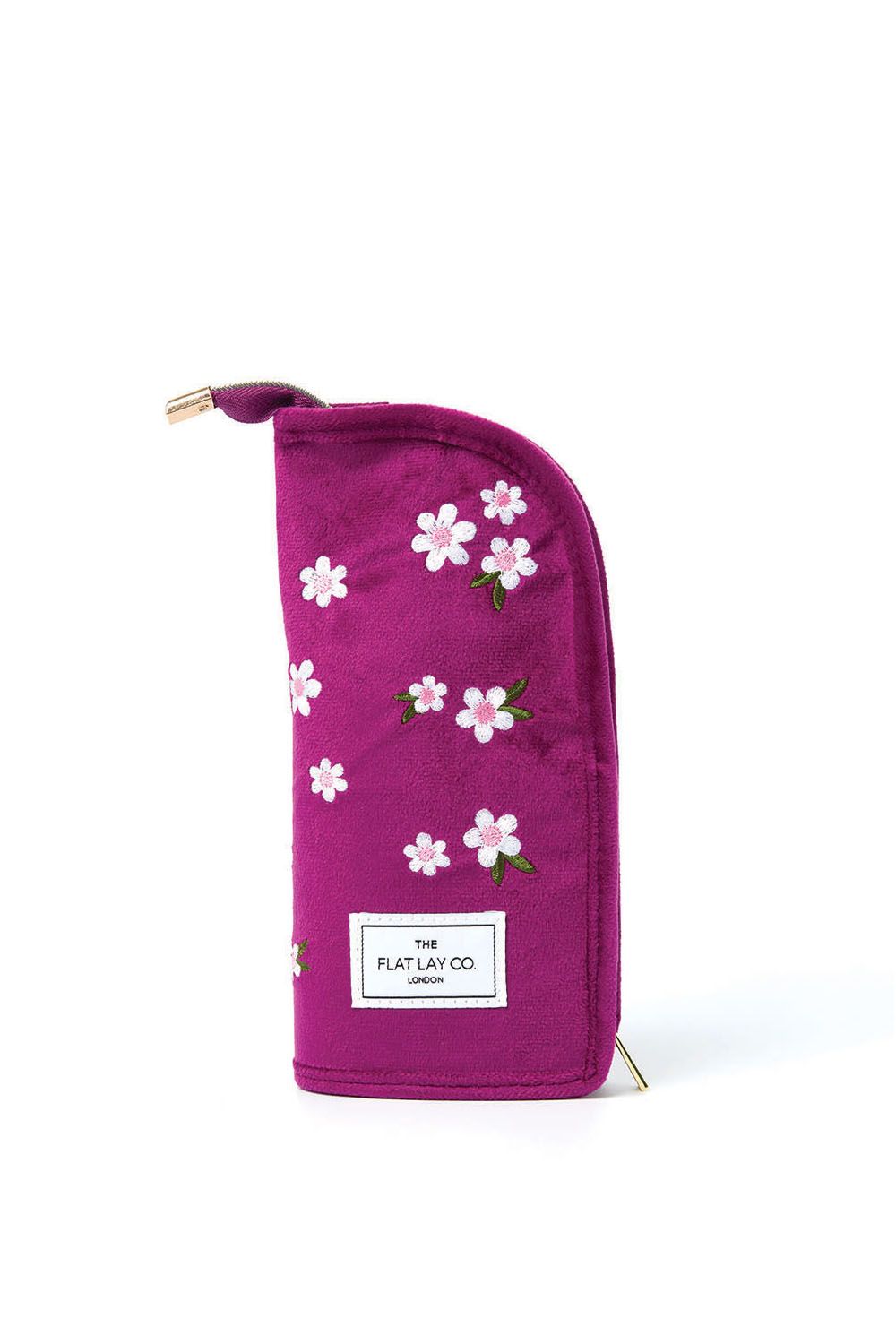 The Flat Lay Co Brush Holder in Embroidered Daisy Plum Velvet Multi image 1