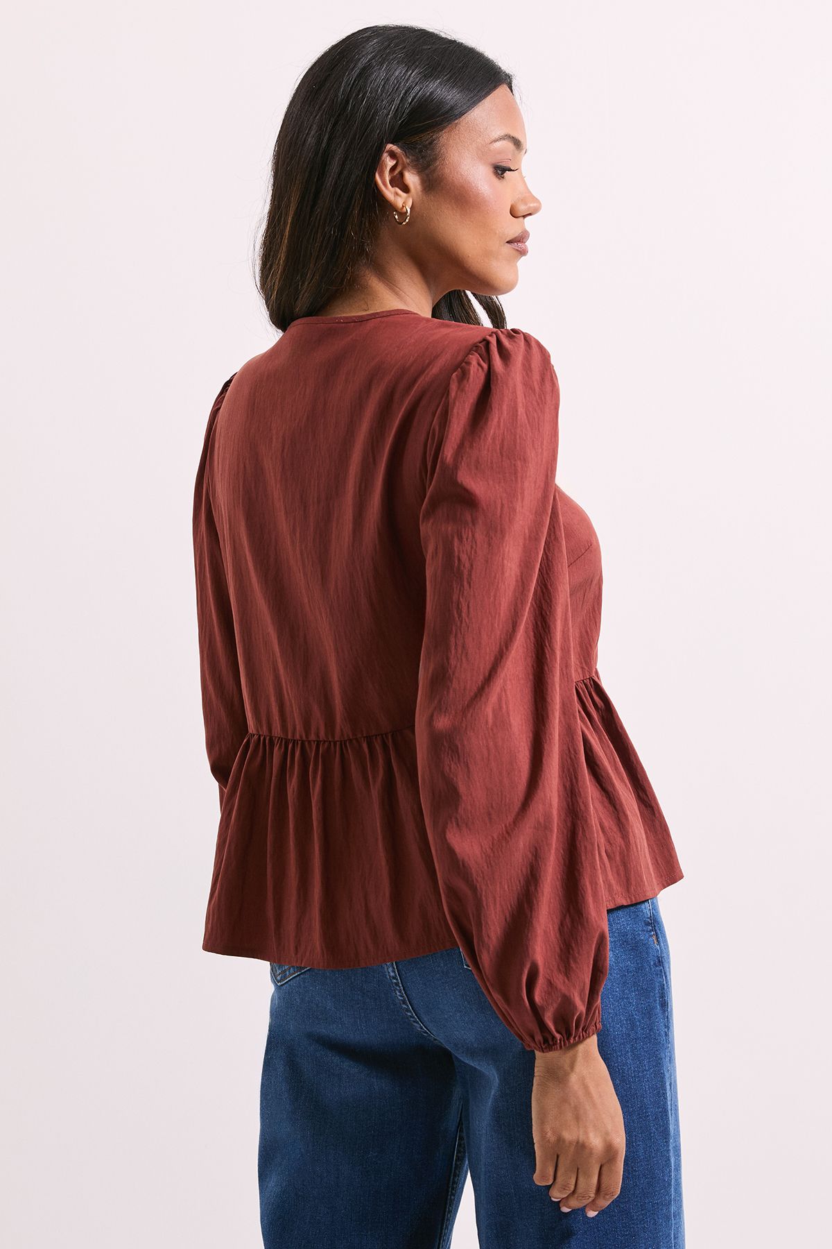 Dorothy Perkins Tie Front Long Sleeve Blouse Burgundy image 3
