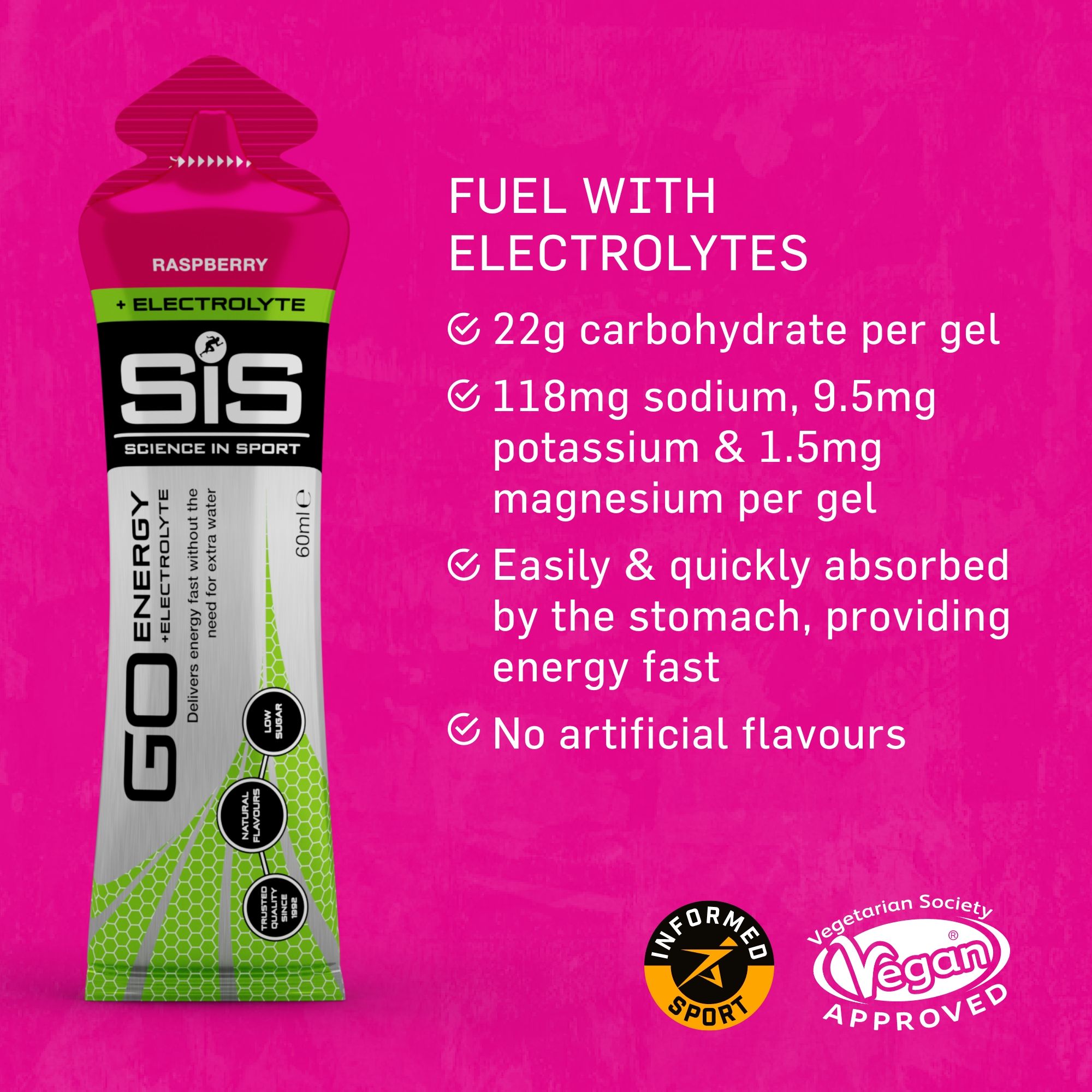 Science in Sport GO Energy + Electrolytes 60ml Gel - Raspberry - 6 Pack image 2