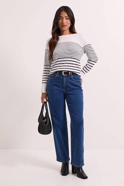Dorothy Perkins Petite Stripe Crew Neck Button Cuff Jumper Stripe