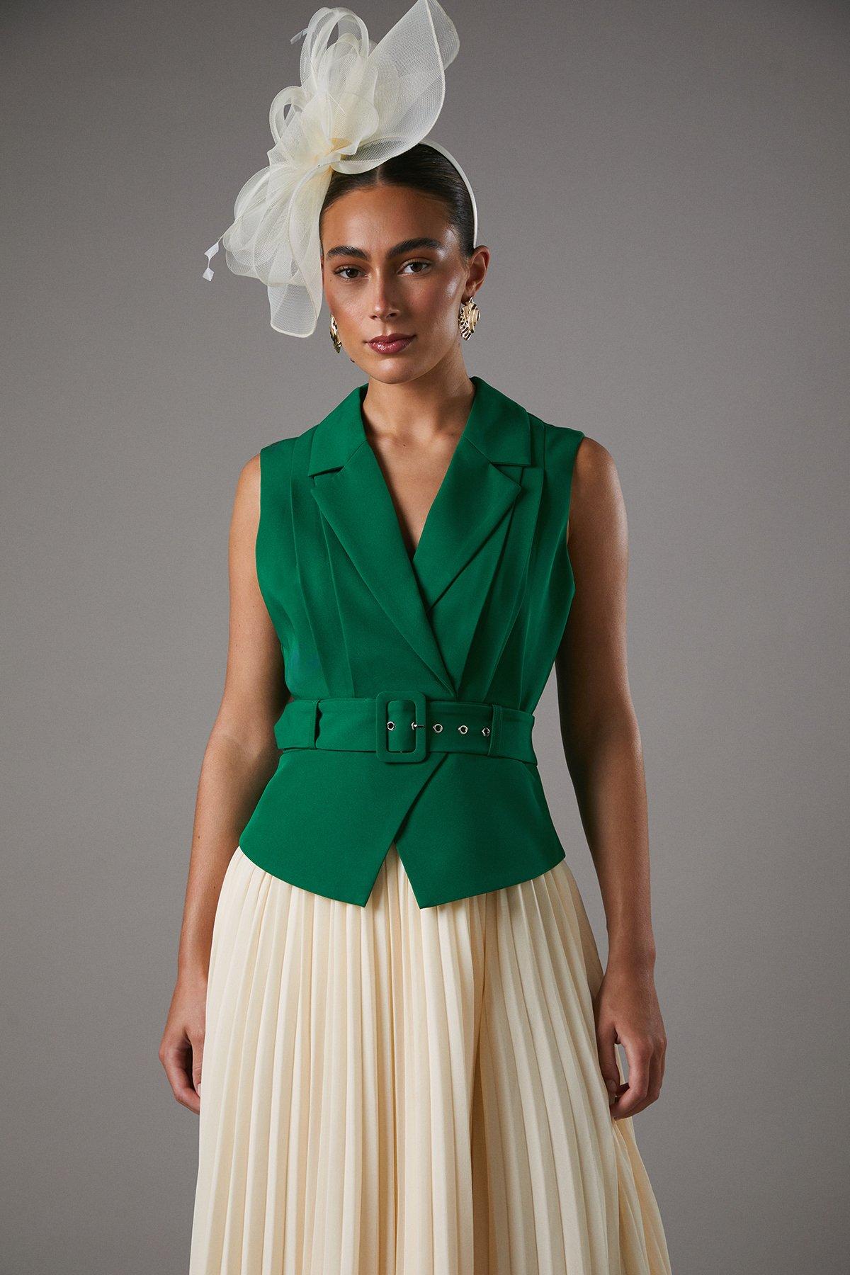 Coast Sleeveless Crepe Midi Dress With Chiffon Pleated Skirt Green image 2