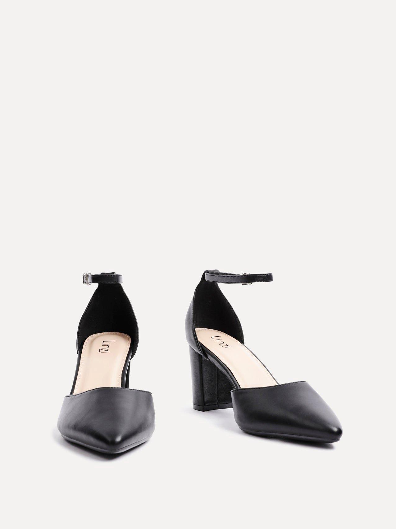 Linzi Leona Black Faux Leather Closed Back Block Heeled Court Shoe image 3