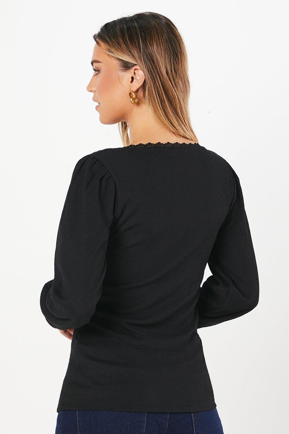 Dorothy Perkins Black Lace Trim Empire Top Black image 3