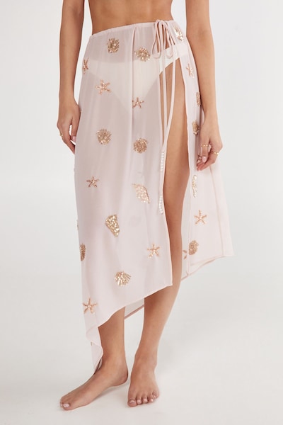 NastyGal Shell and Starfish Tie Side Maxi Beach Skirt Baby Pink