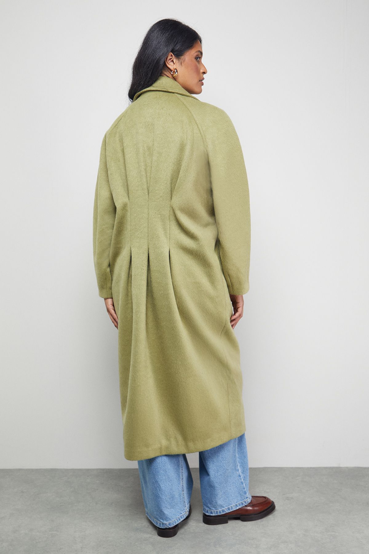 Warehouse Oversized Pleat Back Detail Maxi Coat Green image 3