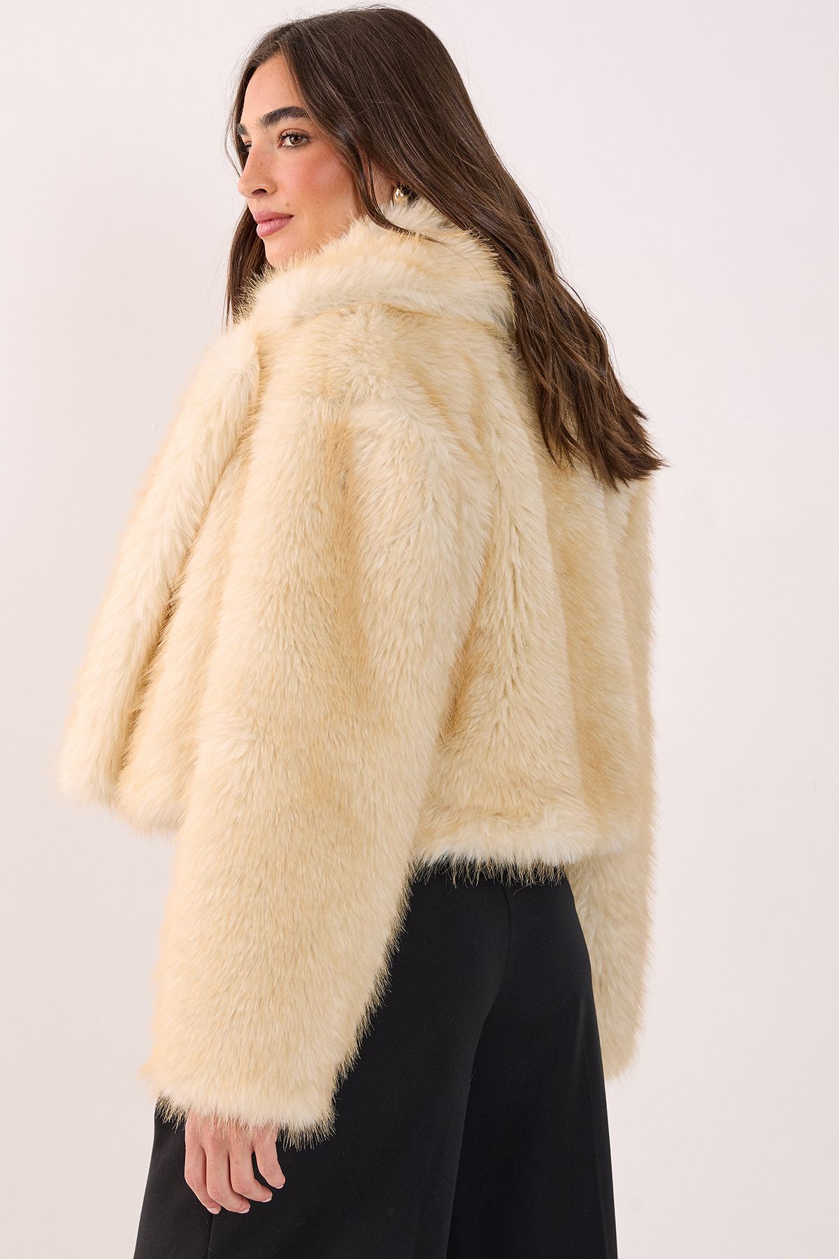 NastyGal Tipped Faux Fur Crop Jacket Lemon image 3