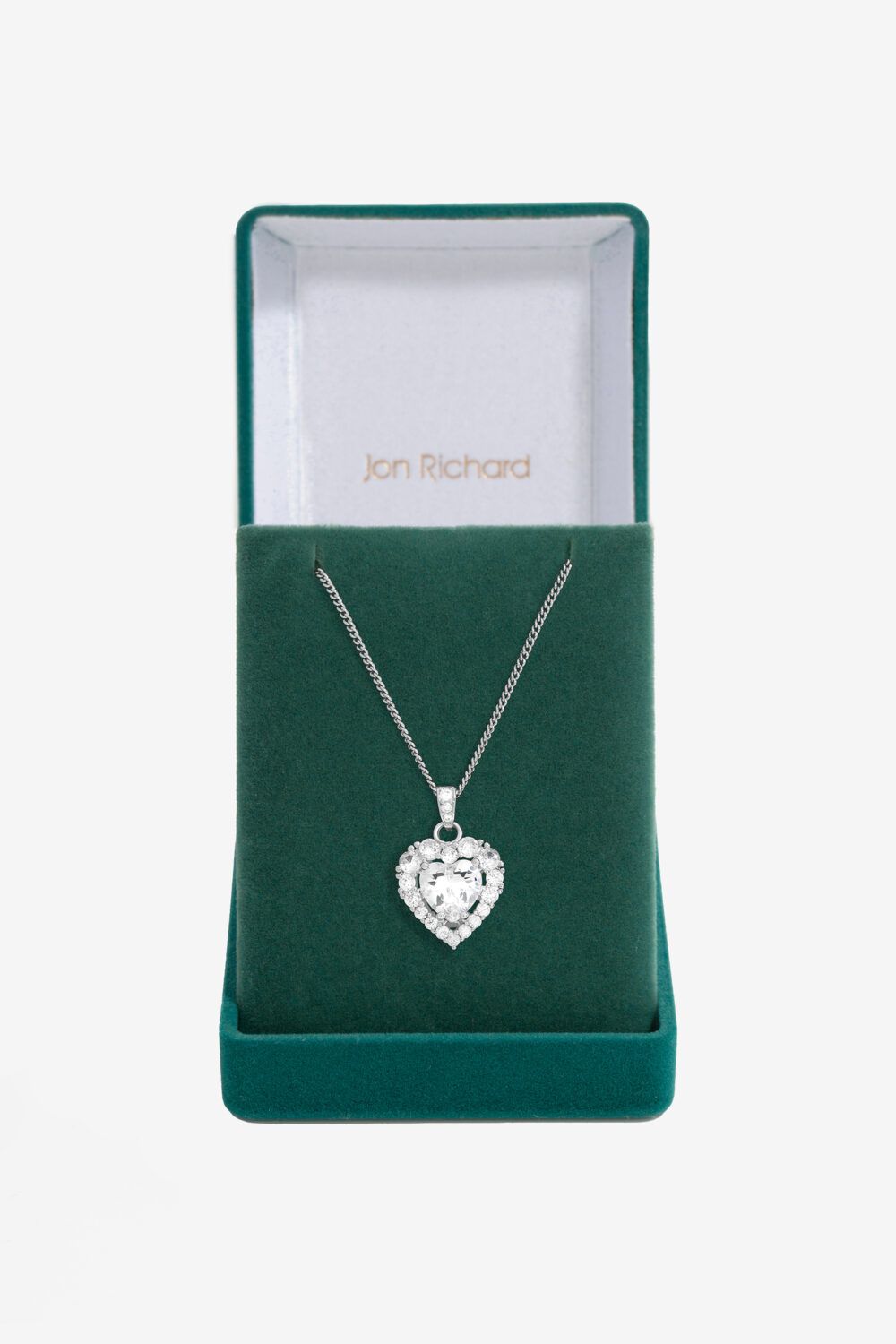 Jon Richard Rhodium Plated Cubic Zirconia Heart Pendant - Gift Boxed