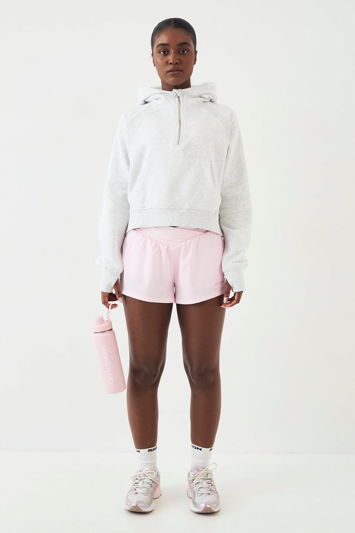 DSGN Studio DSGN Studio Ribbed Panel Half Zip Hoodie Ash Grey image 5