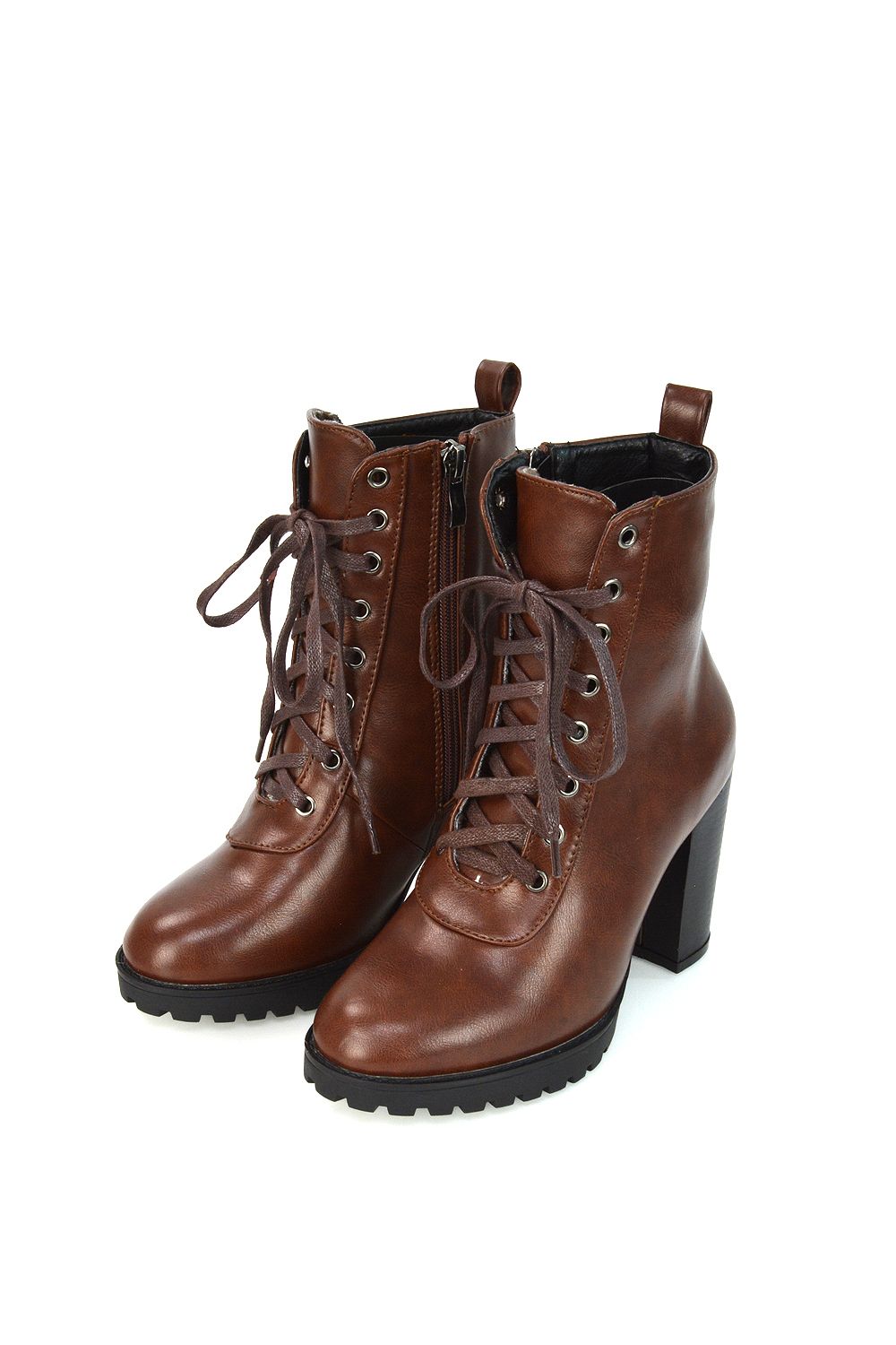 XY London 'Ariel' Lace up High Block Heel Zip-up Biker Ankle Boots image 5