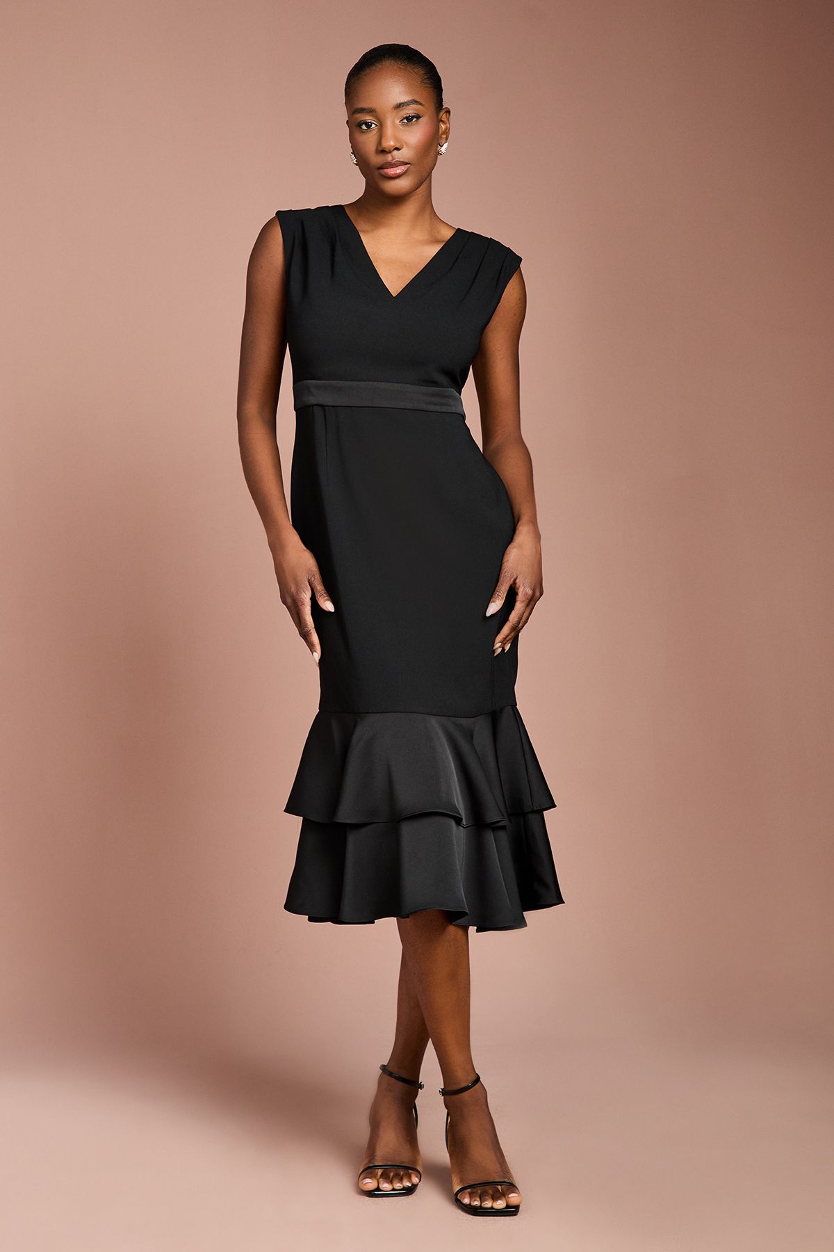 Coast Satin Back Crepe Dress With Peplum Black