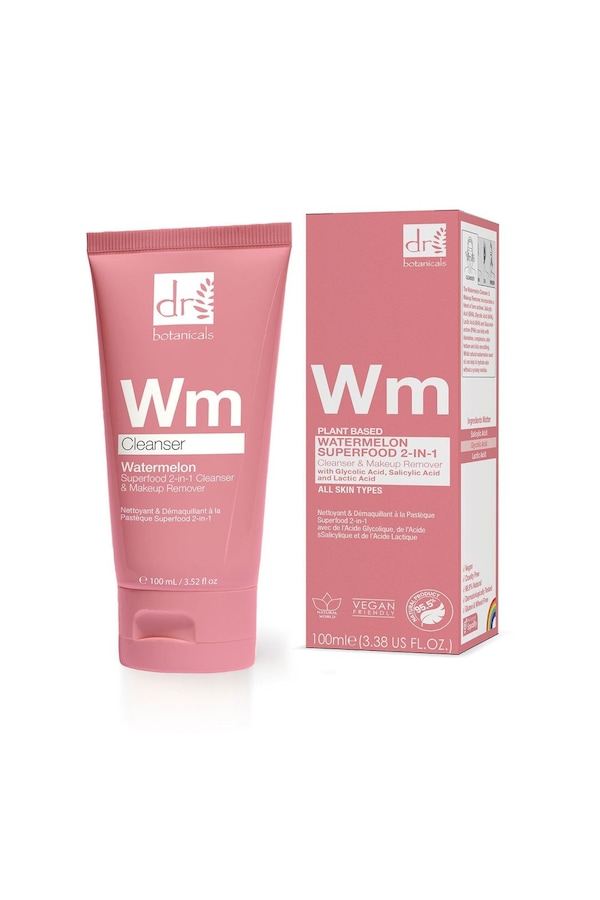 Dr. Botanicals Watermelon Superfood 2-in-1 Cleanser & Makeup Remover 100ml with Glycolic Acid, Salicylic Acid and Lactic Acid