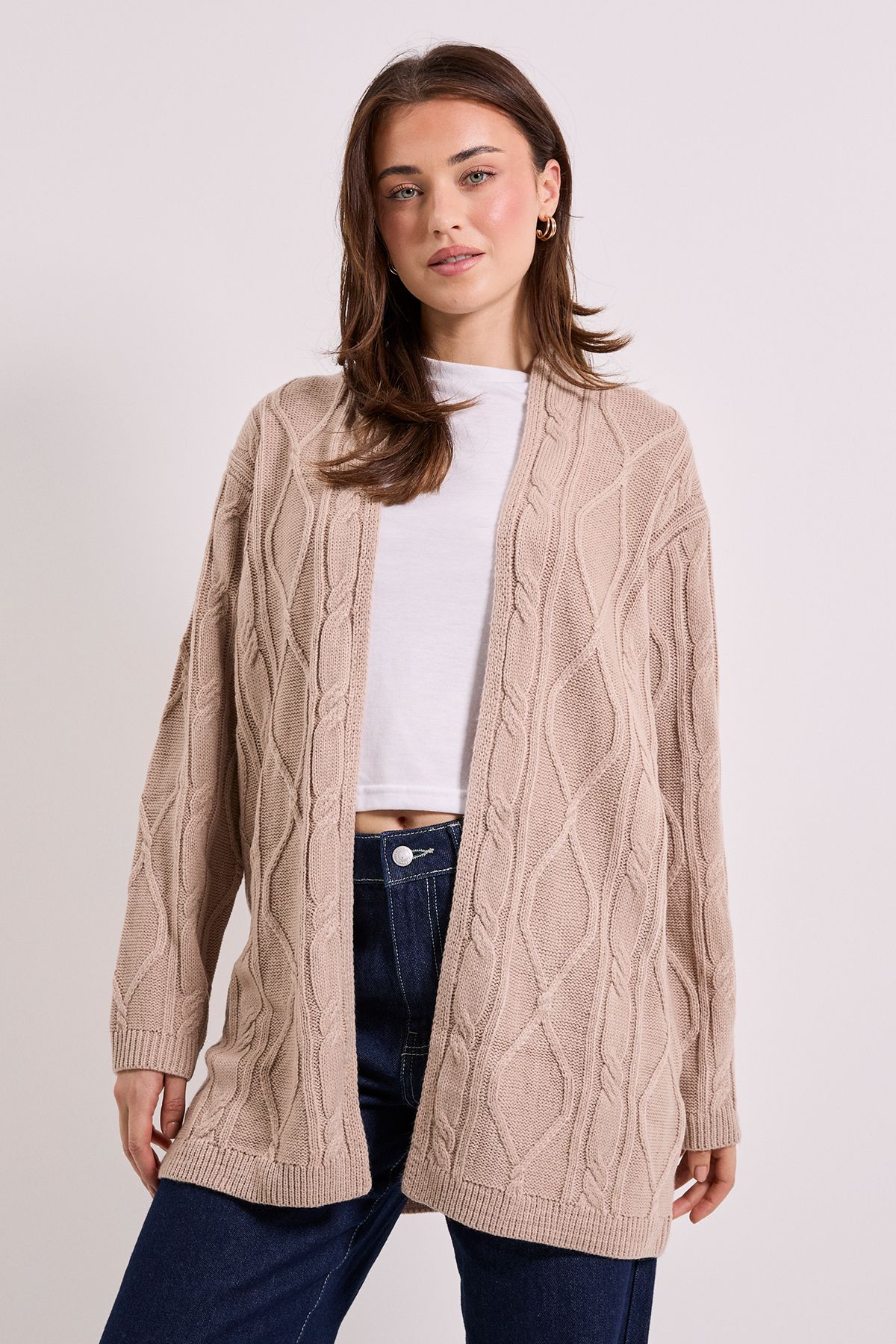Dorothy Perkins Oatmeal Longline Cable Cardigan Oatmeal image 1
