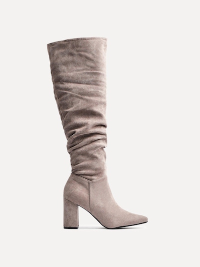 Linzi Bonnie Mocha Suede Block Heel Knee High Ruched Boot