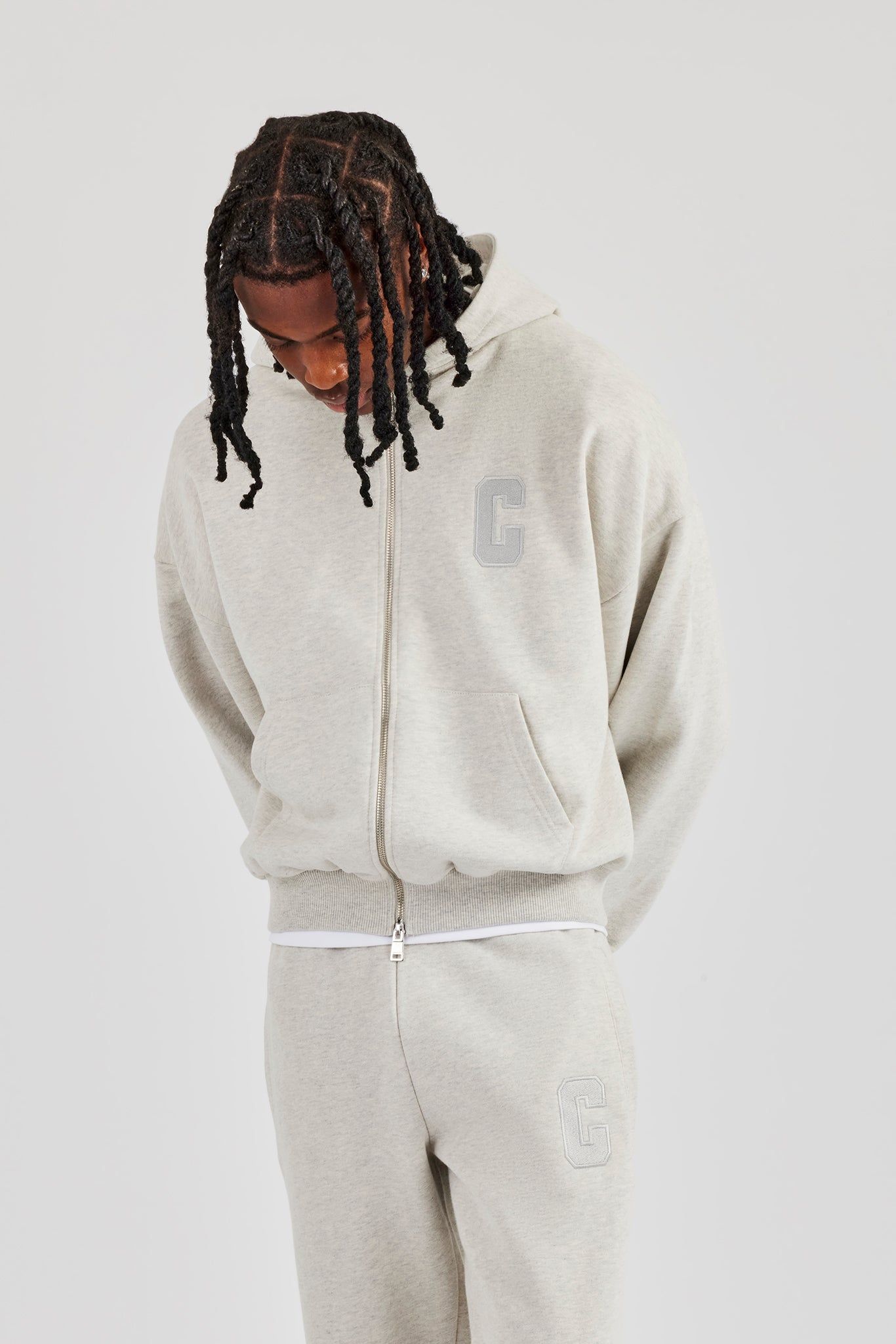 Cernucci Embroidered C Boxy Zip Through Hoodie - Ash Grey image 5