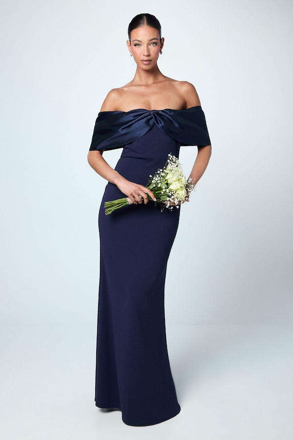 Coast Satin Sleeve Scuba Maxi Bridesmaid Dress Navy