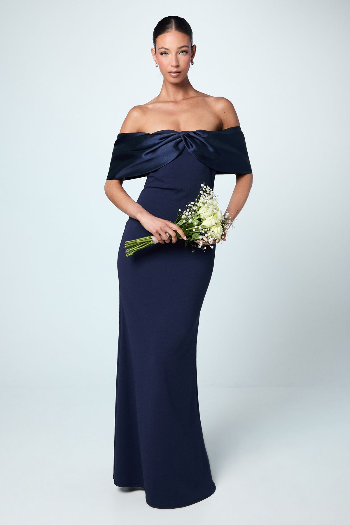 Coast Satin Sleeve Scuba Maxi Bridesmaid Dress Navy