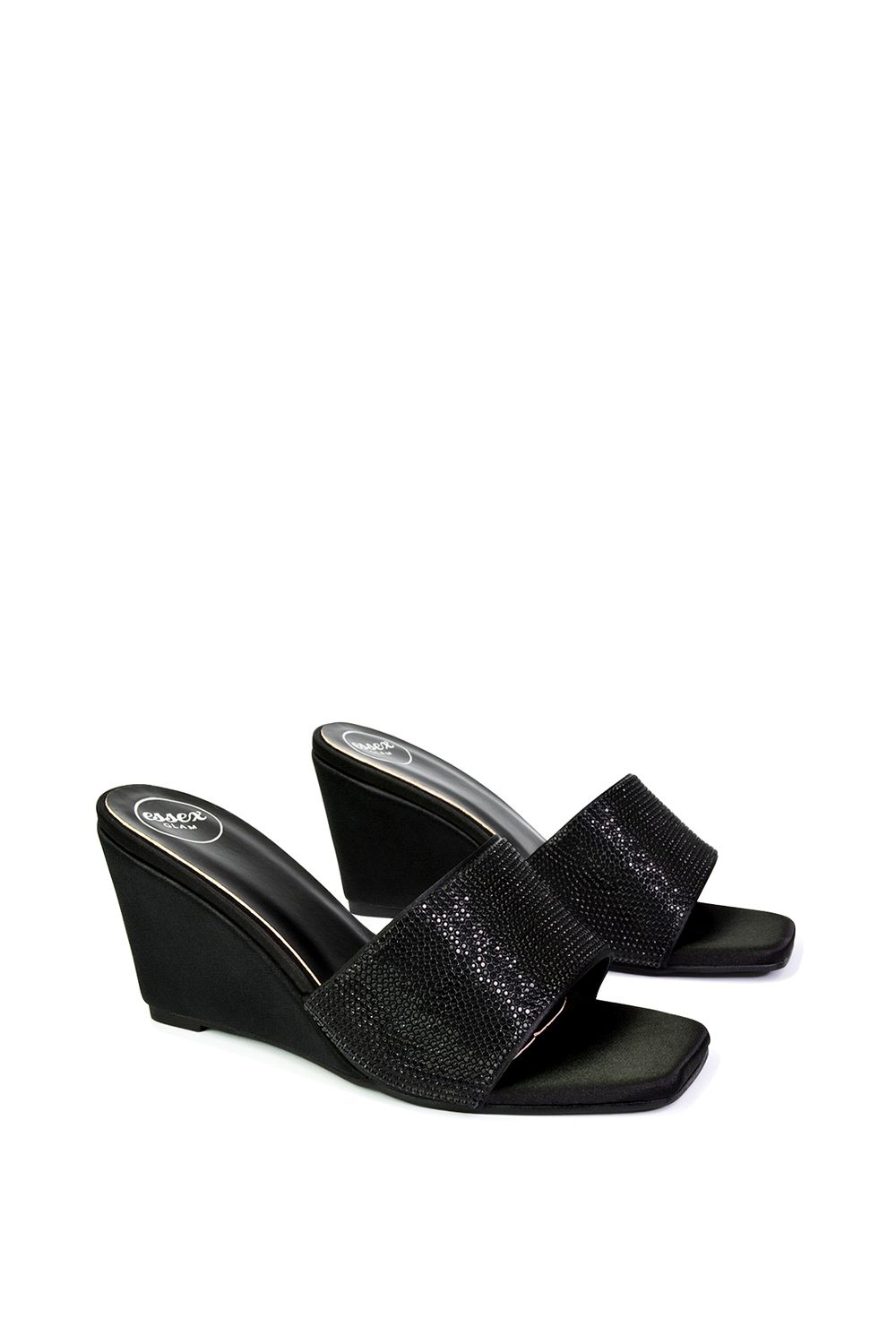 XY London 'Eliza' Slip On Mule Diamante Sandal Wedge Heels With Square Toe image 5