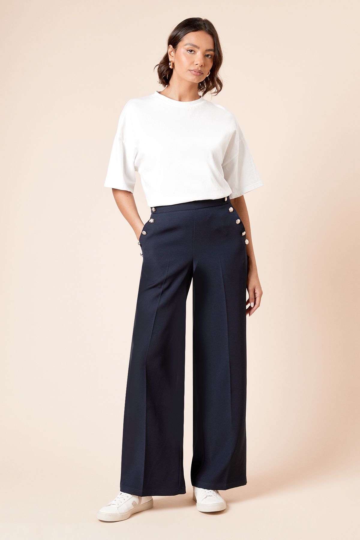 Dorothy Perkins Military Button Detail Wide Leg Trouser Navy image 2