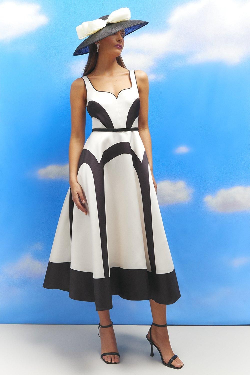 Coast Lisa Tan Colour Block Full Skirt Midi Dress Mono image 1