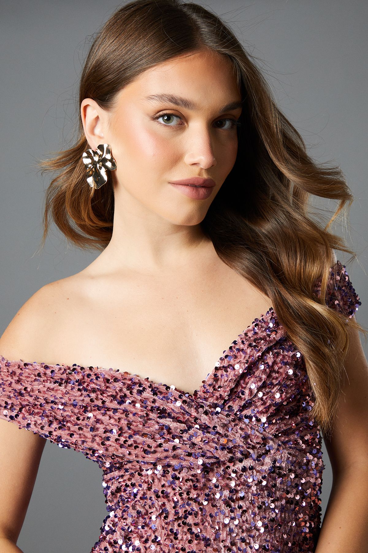 Coast Bardot Velvet Sequin Midi Dress Blush image 4