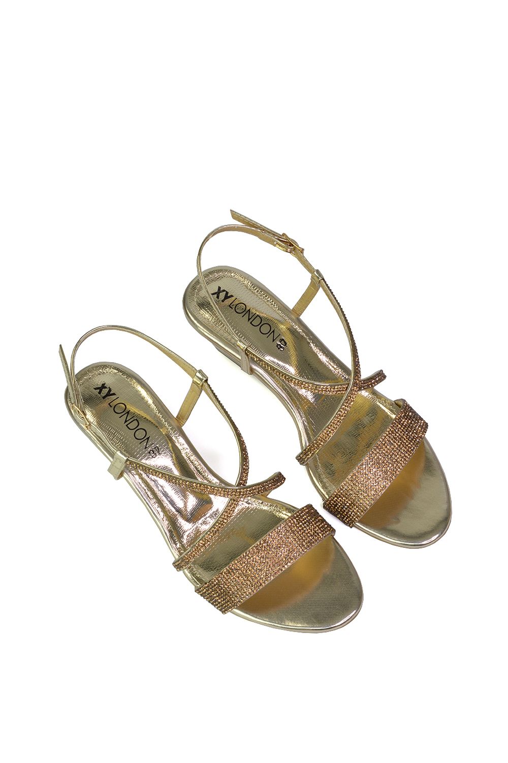 XY London 'Ocean' Sparkly Gem Crystal Diamante Ankle Strap Sandal Wedge Heels image 3