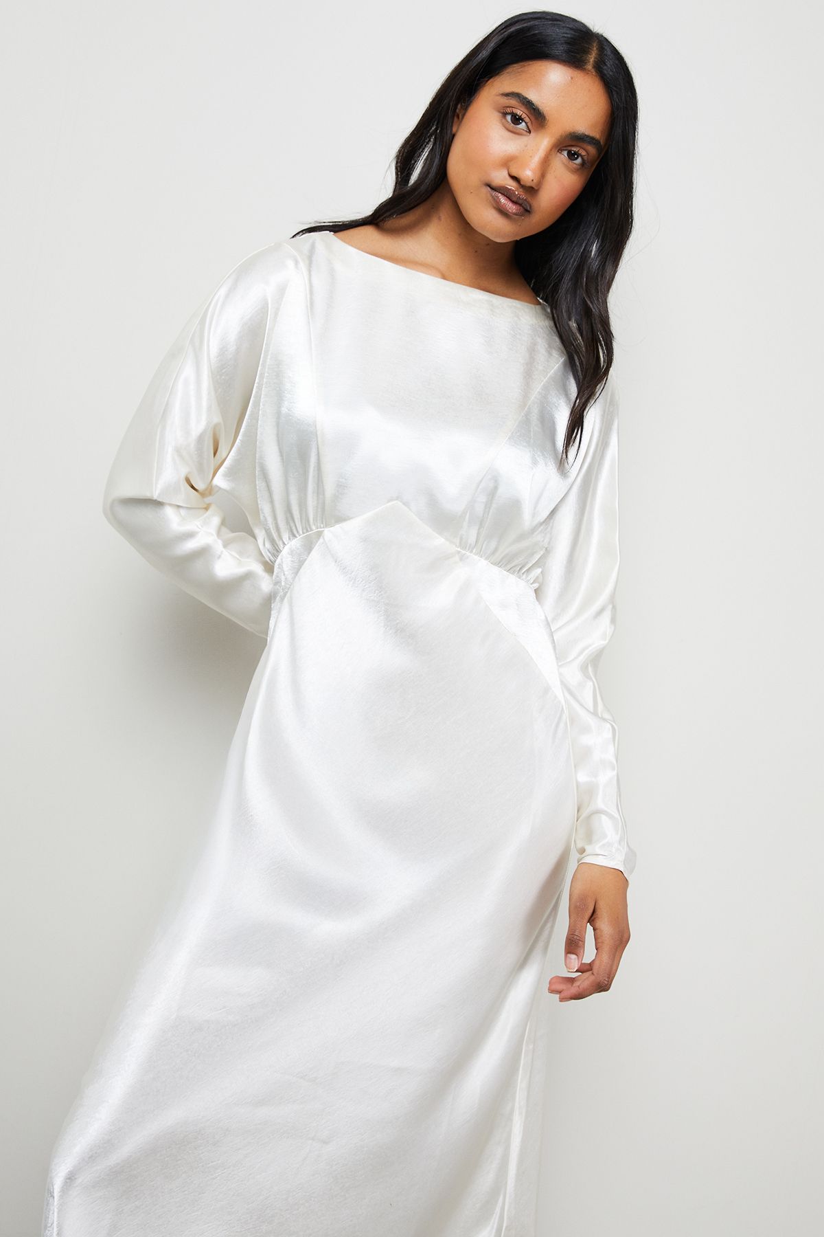 Warehouse Satin Batwing Draped Midaxi Cream image 2