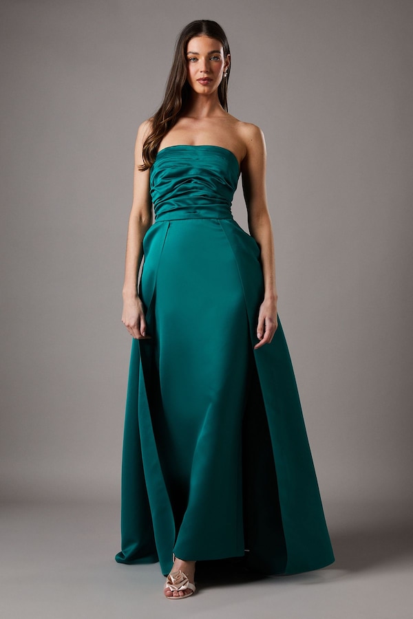 Coast Bandeau Structured Column Maxi Bridesmaid Dress With Overskirt Emerald