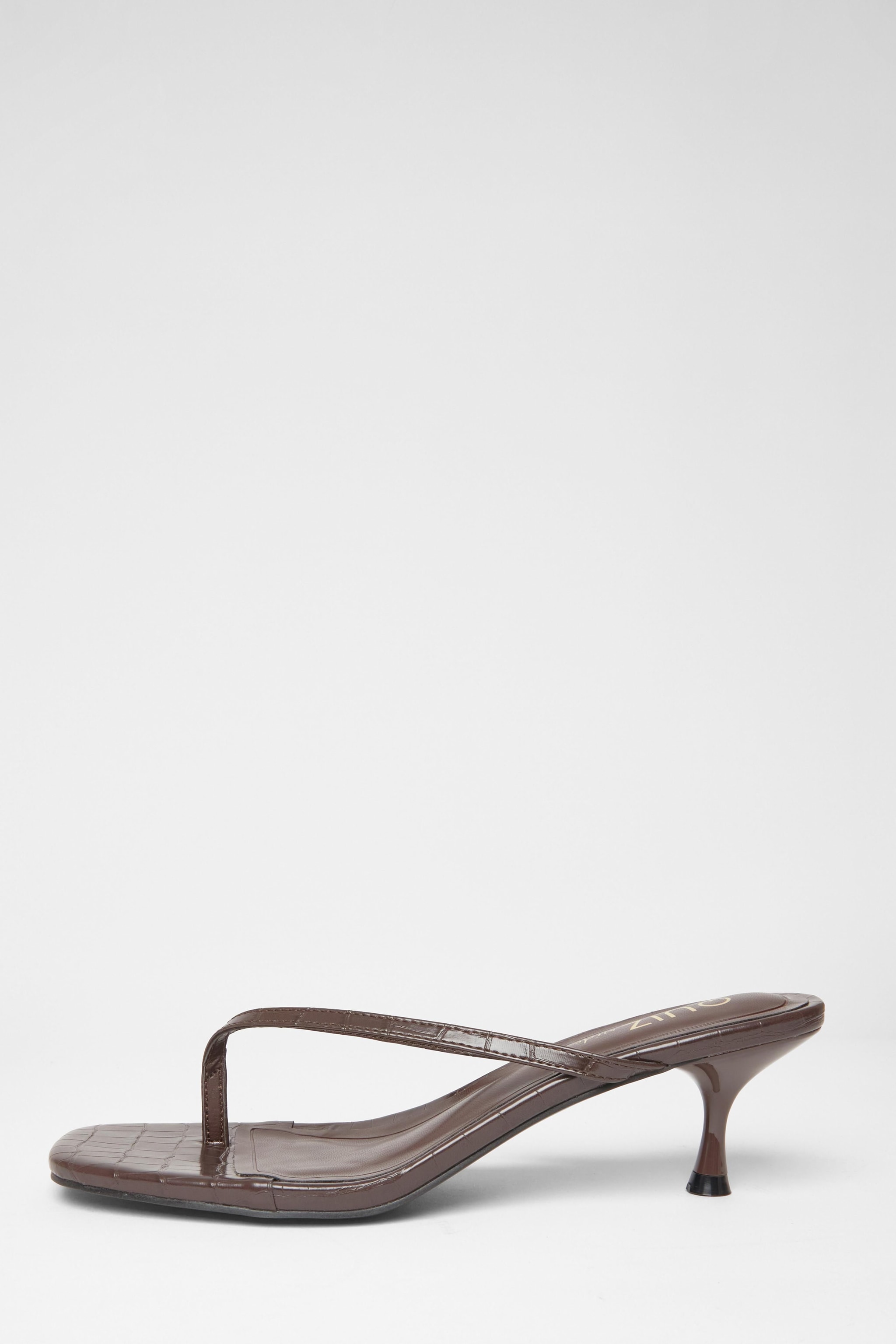 Quiz Brown Wide Fit Croc Toe Post Heels image 3