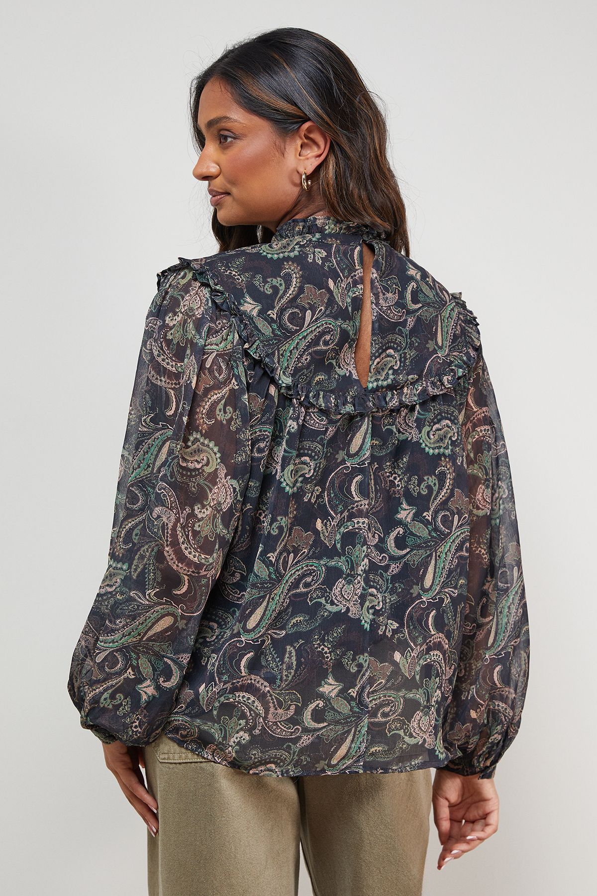 Oasis Printed Trim Detail Chiffon Blouse Multi image 3