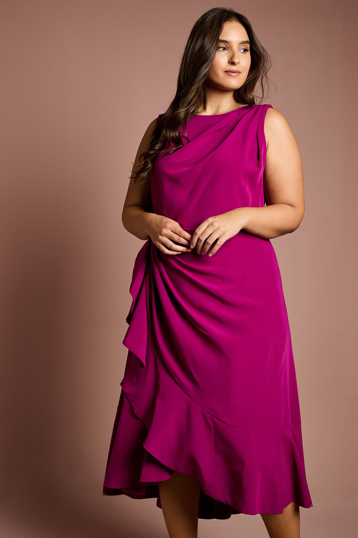 Coast Plus Size Crepe Ruffle Dress Berry image 4