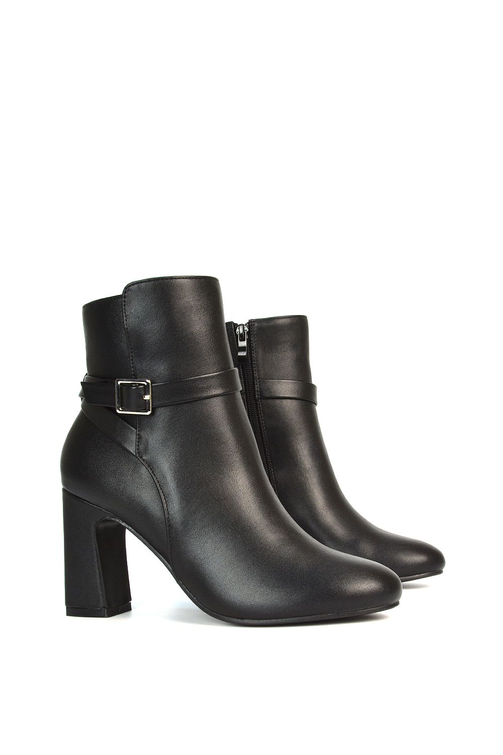 XY London 'Mary' Block Mid High Heel Shoe Booties With Buckle Strap image 6